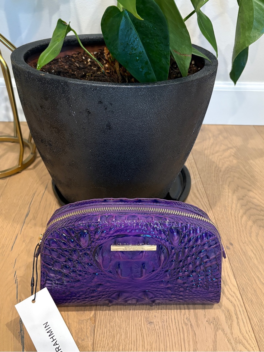 Brahmin Dany Royal Purple Melbourne Croc-Embossed Cosmetic Case